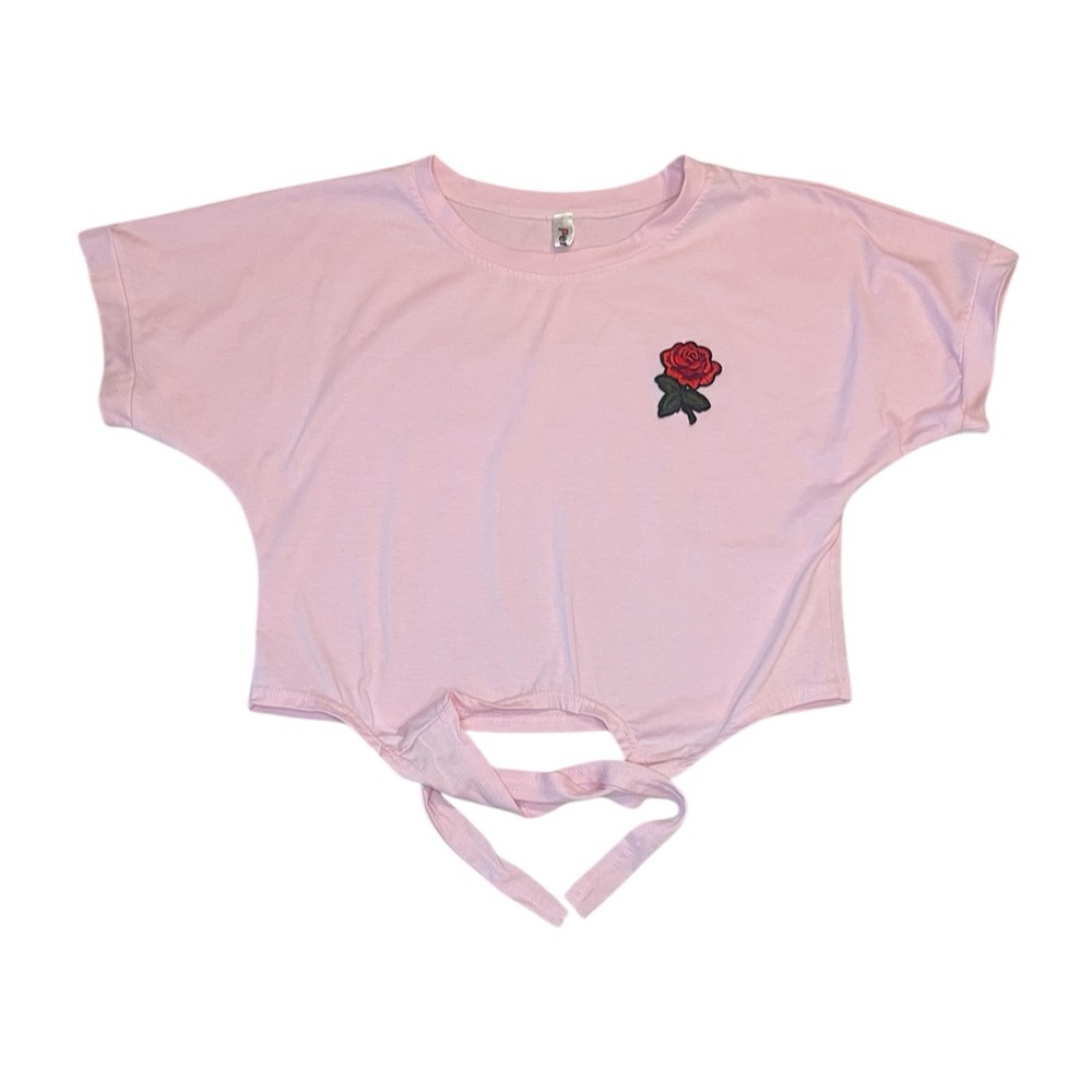 Pink Crop Top with Rose Embroidery Sz XL